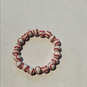 Baseball Bead Stretch Bracelet - White & Red for Kids